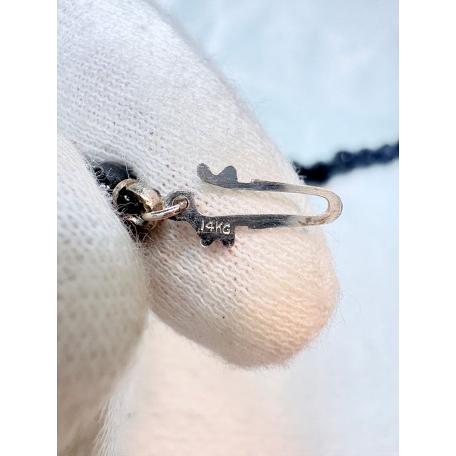 Mid‑Century 14k White Gold and Hand‑Faceted Onyx Graduated Bead Necklace 16" For Sale - Image 11 of 11