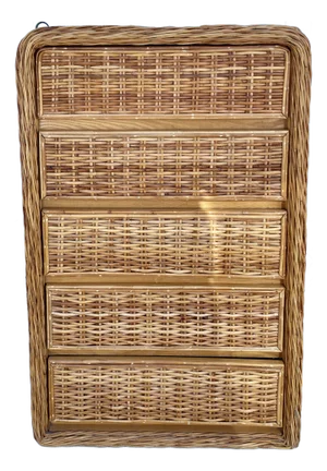 Waterfall Highboy 5 Drawers Wicker Dresser From 70's