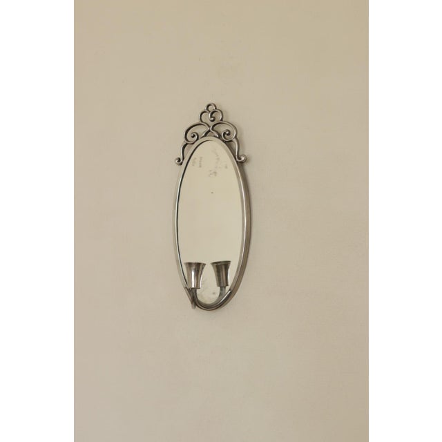 Mid-Century Swedish Pewter Sconces with Mirror by Svenskt - Tenn, Set of 2 For Sale - Image 4 of 13