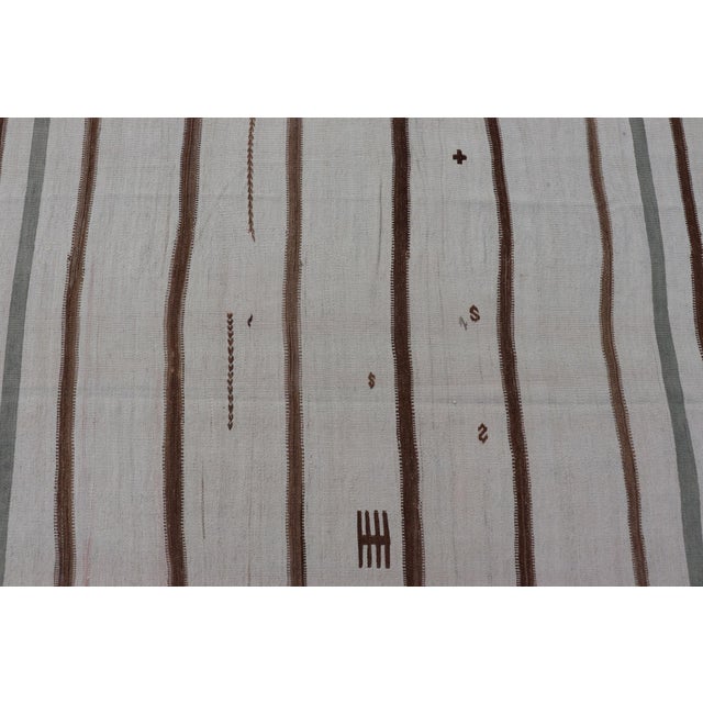 Cream Large Turkish Vintage Flat-Weave in Light Brown and Cream With Stripe Design For Sale - Image 8 of 13