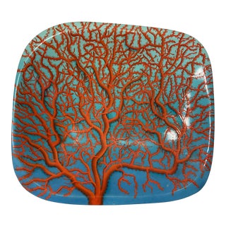 Hand-Painted Limited Edition Signed Coral Tray For Sale