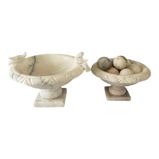 Early 20th Century Set of Two Italian Alabaster Victorian Bird Baths For Sale