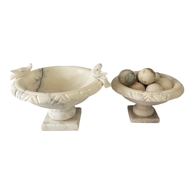 Early 20th Century Set of Two Italian Alabaster Victorian Bird Baths For Sale