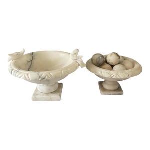 Italian Alabaster Antique Bird Bath Set