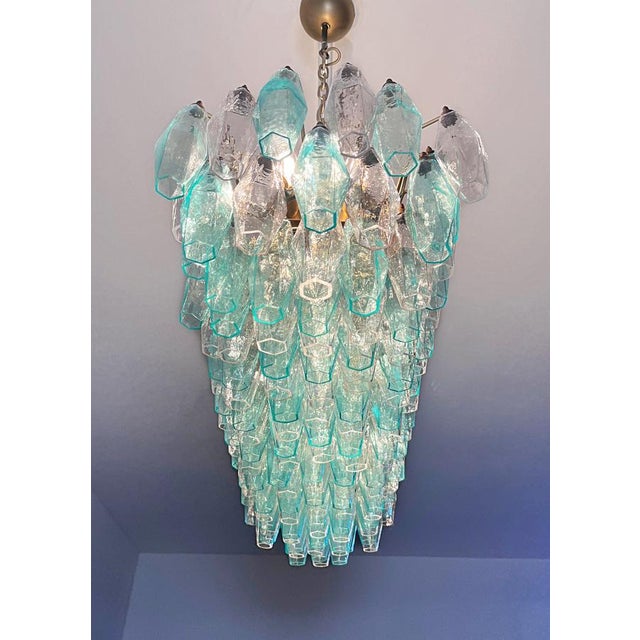 Turquoise and Clear Murano Glass Poliedri Chandelier by Carlo Scarpa For Sale - Image 15 of 18