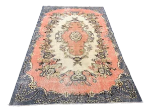 1970s Vintage Floral Design Tribal Turkish Handmade Area Rug - 5′3″ × 9′2″