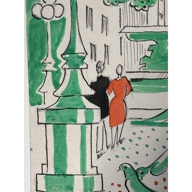 Thérèse Hummel, The Lovers, Place De La Comédie, Watercolor, 20th Century, Framed For Sale - Image 3 of 9