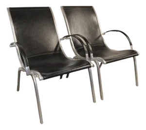 Mid-Century Modern Leather and Aluminium Lounge Chairs by Rudolf Szedleczky, 1970s, Set of 2