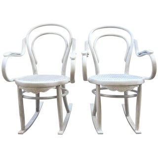 20th Century White Patina Bentwood Rocking Chair Thonet Style For Sale