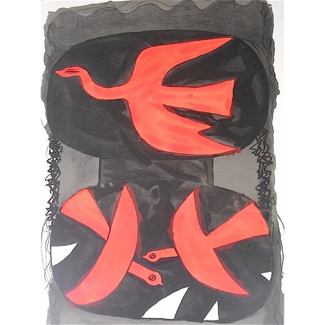 Mid-Century Modern Vintage Monumental Braque Litho "Three Birds" For Sale - Image 3 of 4
