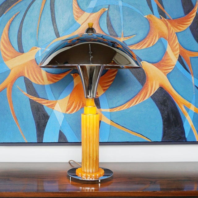 Art Deco Style Bakelite and Chrome Dome Lamp For Sale - Image 6 of 7