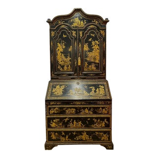 Antique Black Lacquered Chinoiserie Secretary For Sale