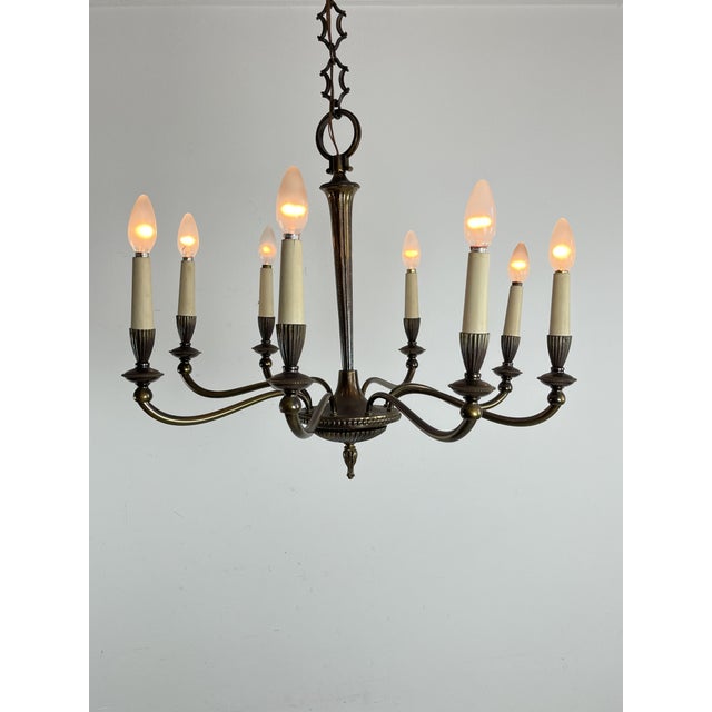 Mid-Century Eight-Light Brass Chandelier, 1950s For Sale - Image 4 of 8