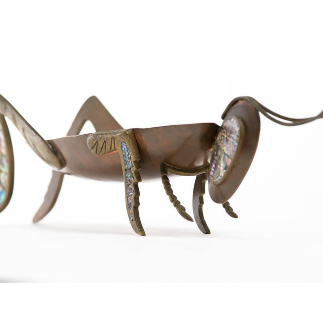 Mid-Century Modern Mexican Copper Brass and Abalone Grasshopper Centerpiece Sculpture For Sale - Image 3 of 11