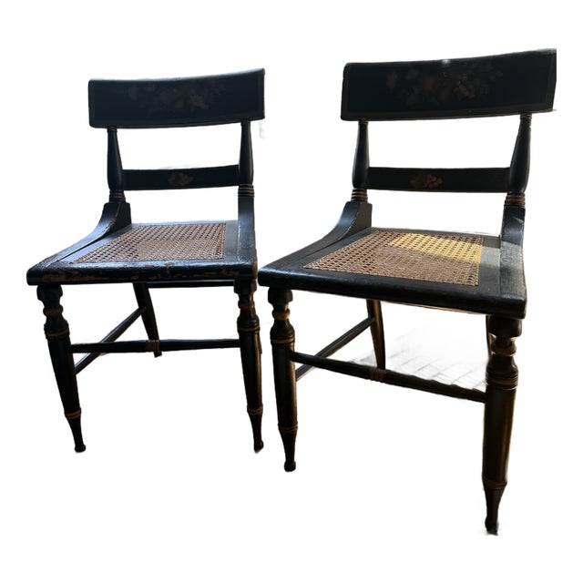 Antique Victorian Hand-Painted Cane Chairs – Pair | Circa 1880s For Sale