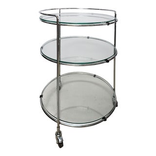 Vintage Stainless Steel Roling 3-Tier Bar Cart Side Table For Sale