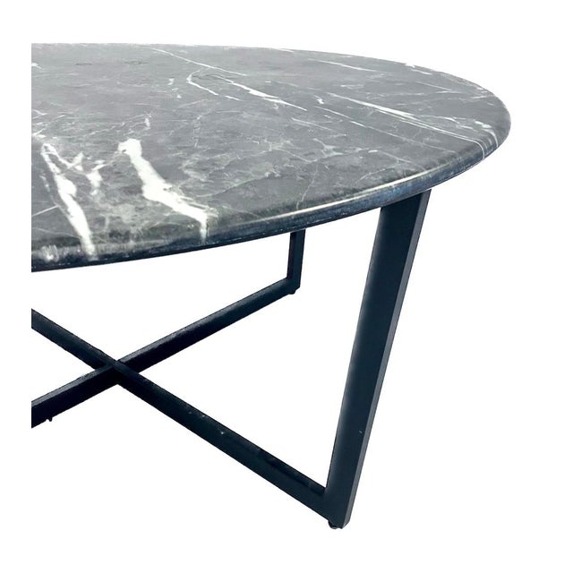 Round Faux Marble & Steel Coffee Table For Sale - Image 4 of 6