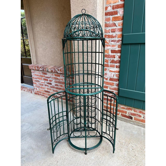 Late 20th Century Vintage French Bistro Wine Rack Iron Birdcage Green Tall Patio Bar 21 Bottle For Sale - Image 5 of 18