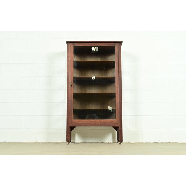 Charles Limbert Limbert Style Antique Mission Oak Arts & Crafts Bookcase or China Cabinet, Circa 1910 For Sale - Image 4 of 10