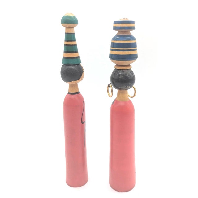 1970s Vintage North African Wood Spindle Dolls, a Pair For Sale - Image 4 of 11