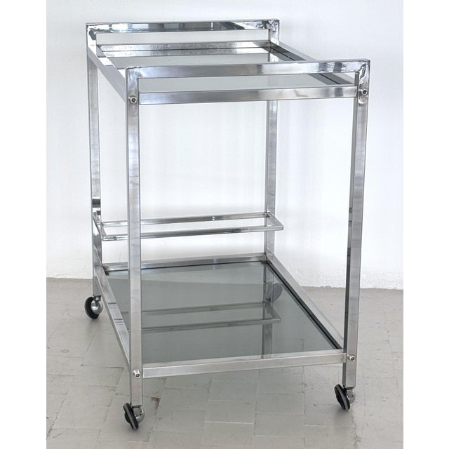 Mid-Century Italian Chrome and Glass Two Tier Rolling Bar Cart, 1970s For Sale - Image 11 of 17