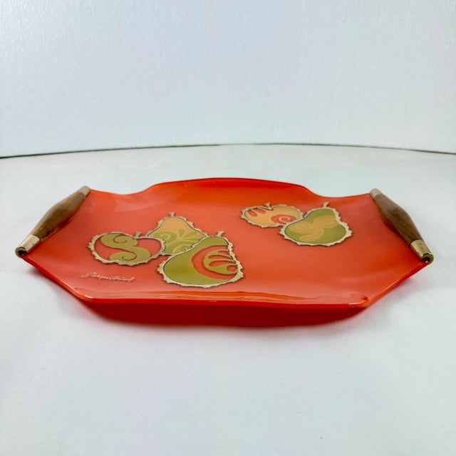 Orange Briard Mandarin Orange Pageant Fruit Glass & Wood Tray, 1964 For Sale - Image 8 of 11
