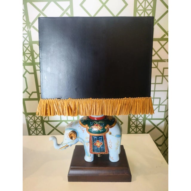 Black Vintage Frederick Cooper Colorful Whimsical Ceramic Regency Elephant Small Table Lamp For Sale - Image 8 of 8