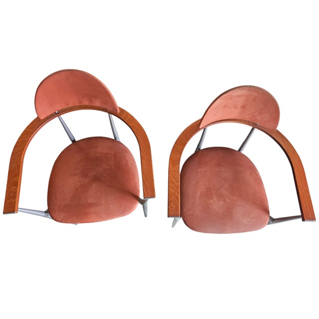 This is a pair of Post Modern Italian Arrben Stiletto "Marilyn" chairs with chrome frame and luxurious suede seats and...