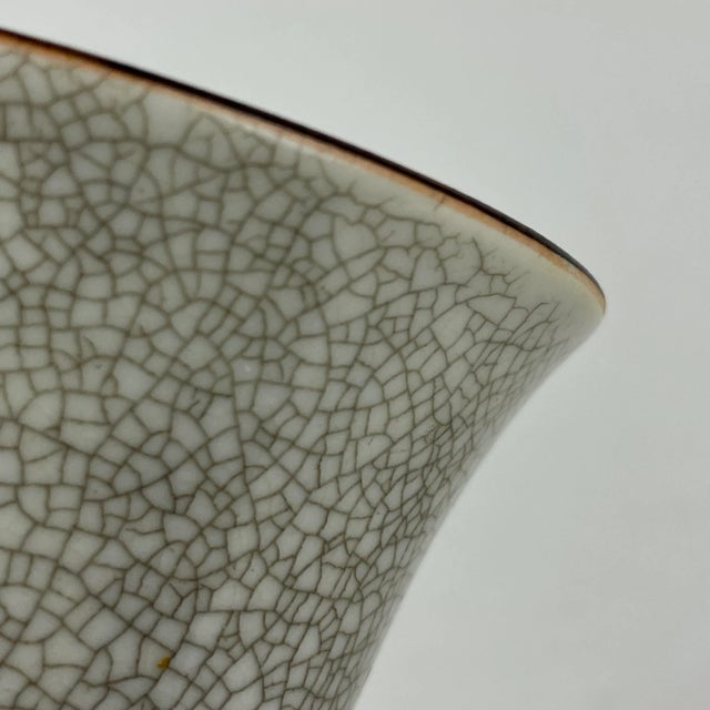 1960's Royal Copenhagen Denmark Grey Crackle Ceramic Vase With Orange & Gilded Bands For Sale In New York - Image 6 of 8