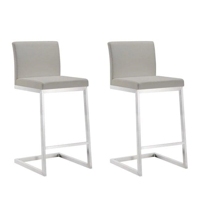 Parma Light Grey Vegan Leather & Steel Counter Stools - Set of 2 For Sale - Image 11 of 11