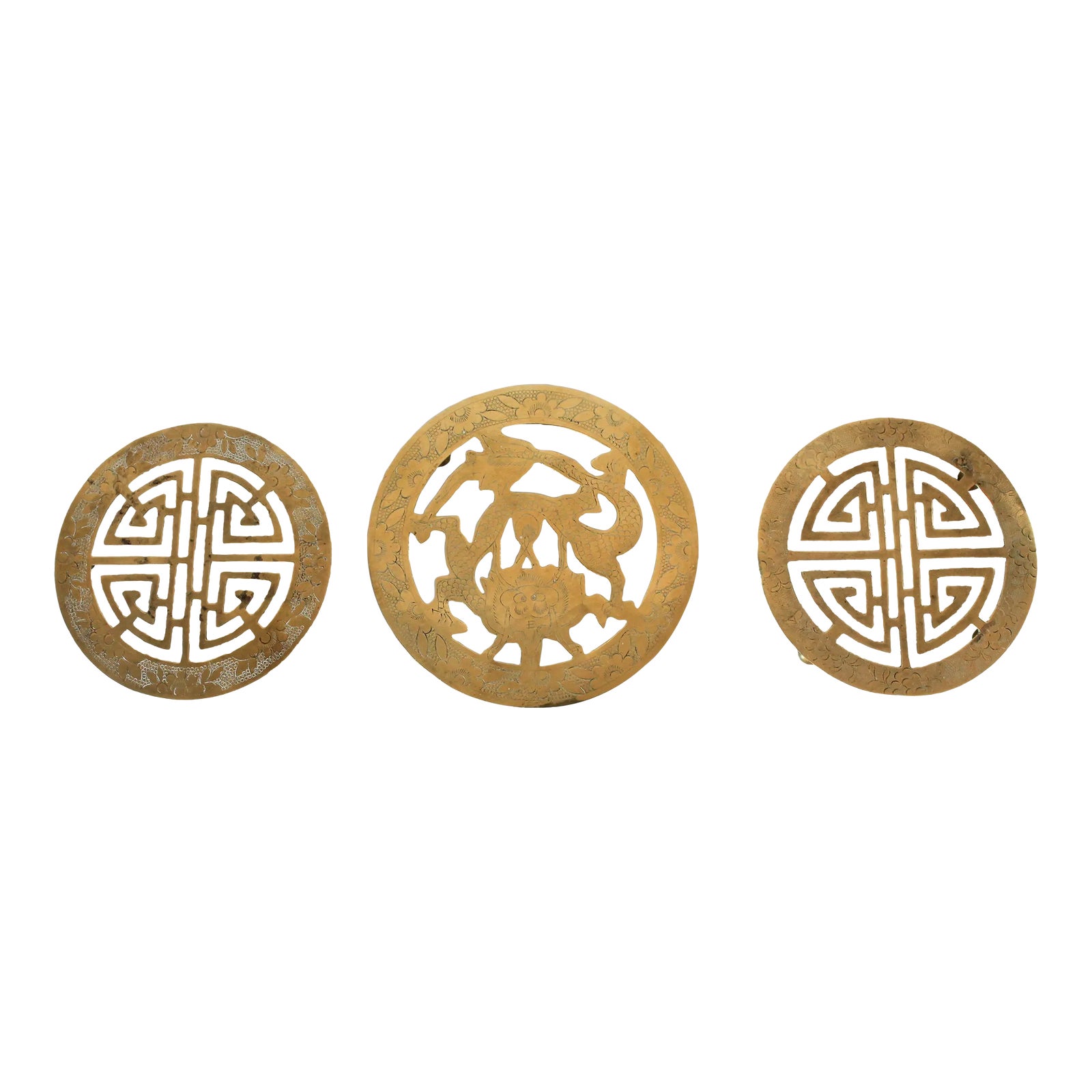 Vintage Brass Chinese Trivets S/3 Chairish