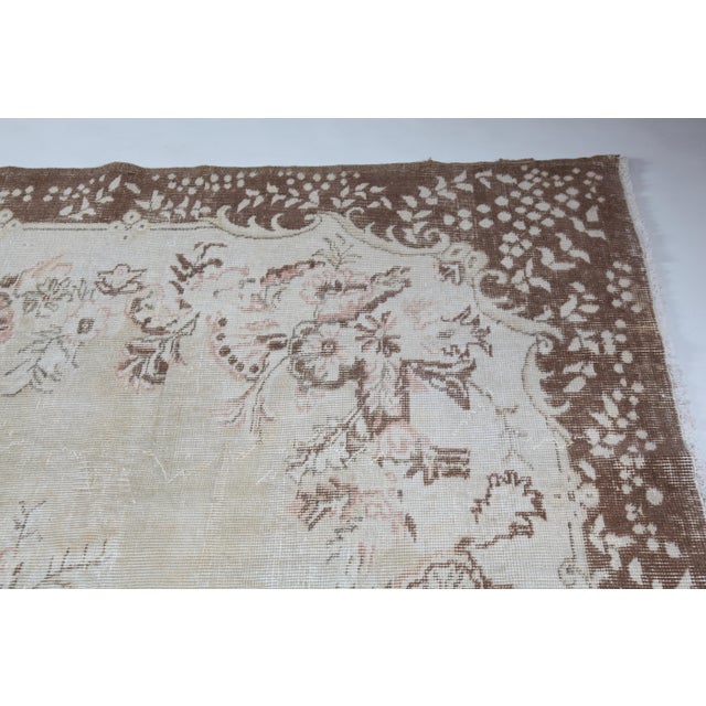 Beige Authentic Anatolian Rug – Mid 20th Century Floral Geometry - 6' 7'' X 9' 11'' For Sale - Image 8 of 15