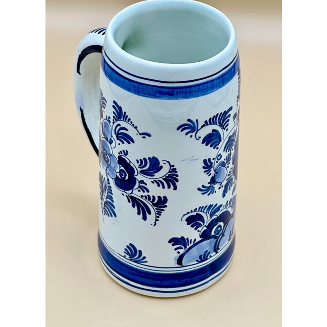 Blue Mid 20th Century Hand-Painted Dutch Delft Blue & White Stein / Tankard For Sale - Image 8 of 11