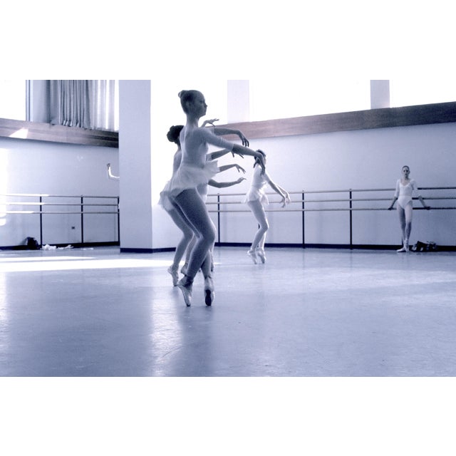 Mid-afternoon practice session at the School of American Ballet rendered in warm blue . Reproduction print 11" x 8 "...