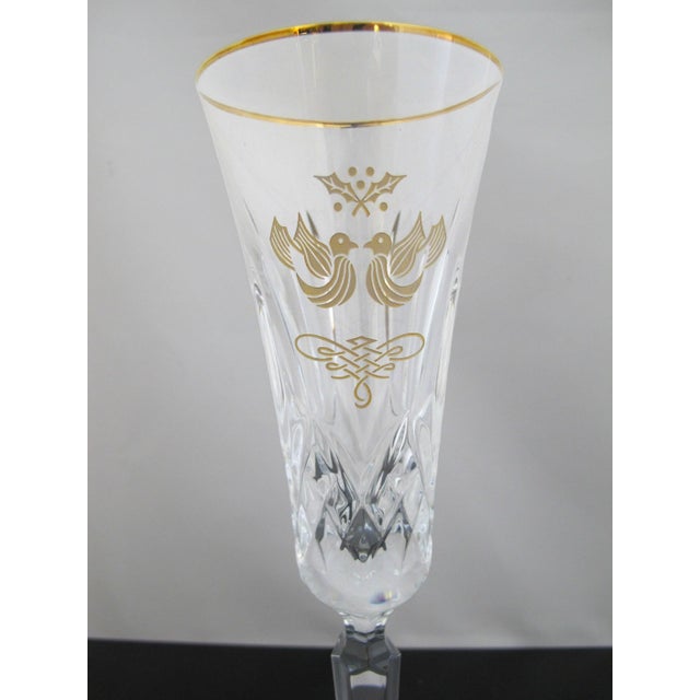 Early 21st Century Waterford Crystal Lismore 12 Days of Christmas 2 Turtle Doves Gold Champagne Flute For Sale - Image 5 of 12