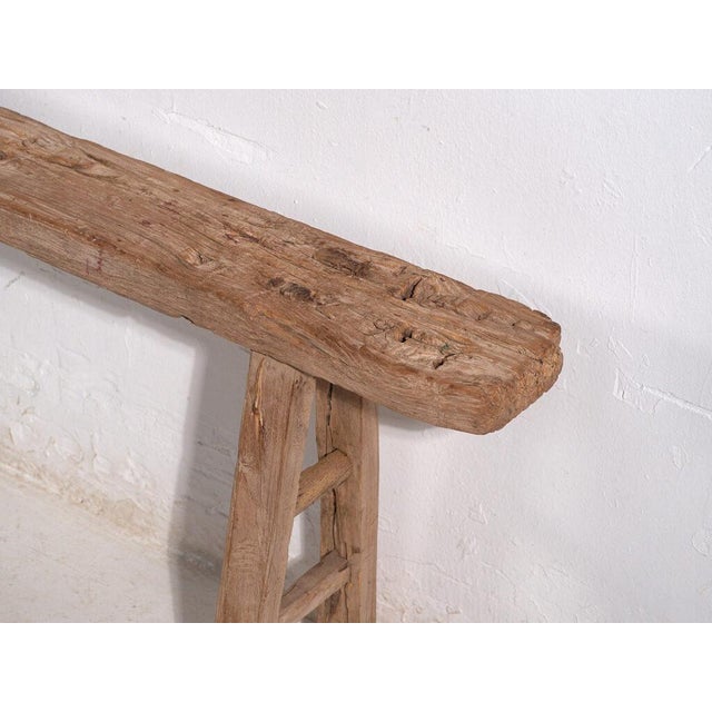 Brown Antique Primitive Wooden Bench For Sale - Image 8 of 9