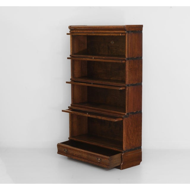 Metal Edwardian Oak 5-Section Bookcase from Globe Wernicke, 1900s For Sale - Image 7 of 15