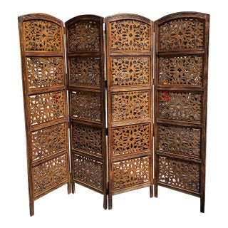 1970s Hand Carved Wooden Large Screen/Room Divider For Sale