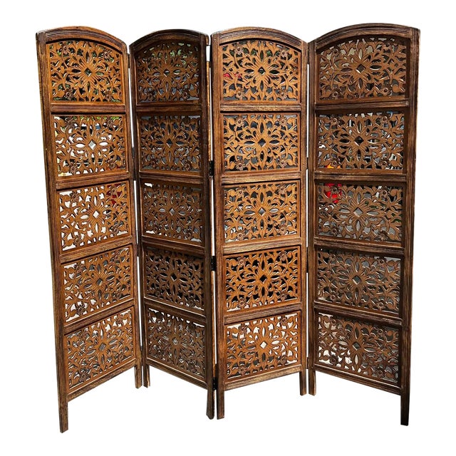 1970s Hand Carved Wooden Large Screen/Room Divider For Sale