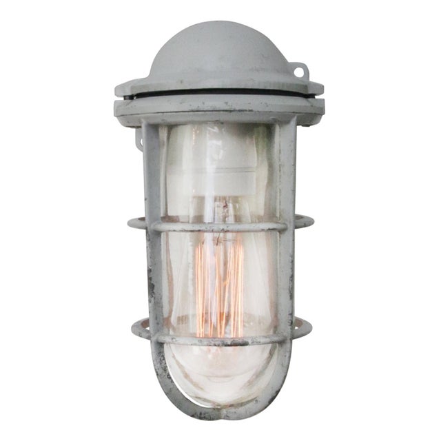 Vintage Industrial Gray Metal and Clear Glass Wall Lamp from Industria Rotterdam For Sale - Image 4 of 6