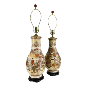 Vintage Hand Painted Large Satsuma Table Lamps.