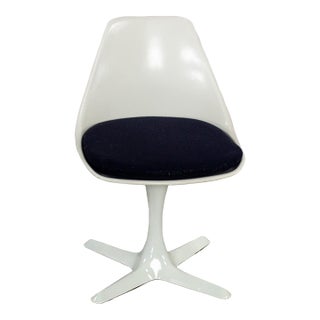 Mid-20th Century Mid Century Modern Tulip Side Chair White Shell & Black Cushions by Burke For Sale