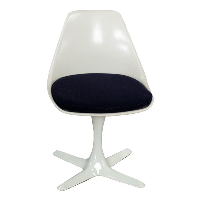 Mid-20th Century Mid Century Modern Tulip Side Chair White Shell & Black Cushions by Burke For Sale