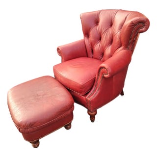 A Timeless Classic: The Vintage Chesterfield Genuine Leather Wingback Chair by Largo For Sale