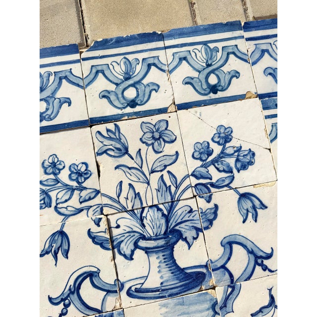 Antique 18th Century Portuguese Tile Panel With Classical Flower Vase For Sale - Image 10 of 18