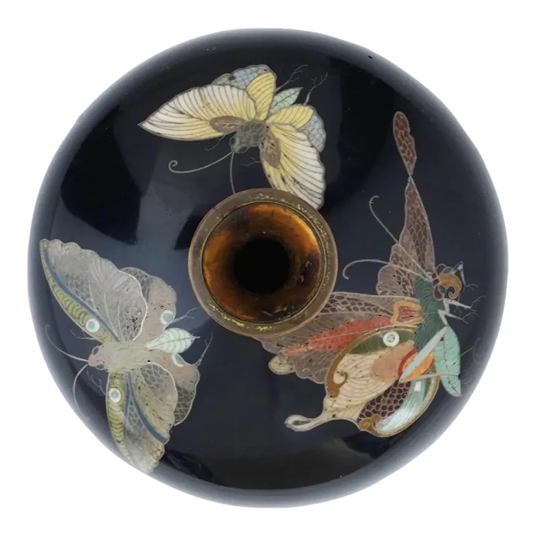 Meiji Japanese Cloisonne Enamel Butterfly Vase Attributed to