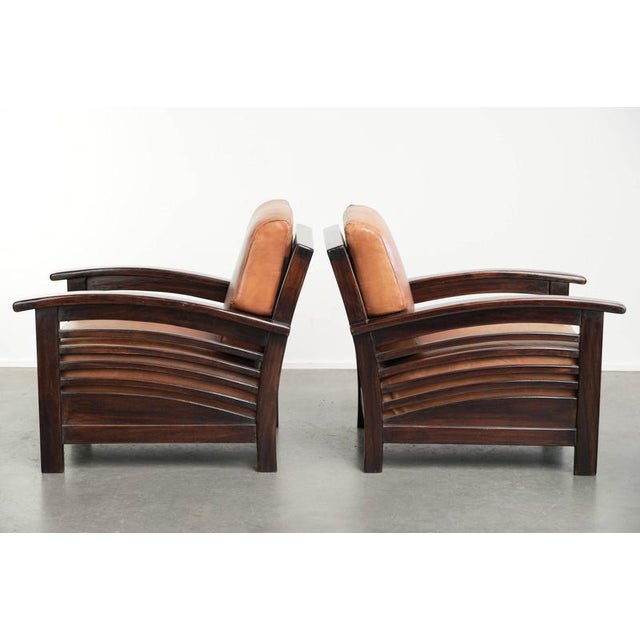 20th Century Art Deco Cognac-Colored Cowhide Lounge Chairs, Set of 2 For Sale - Image 4 of 14
