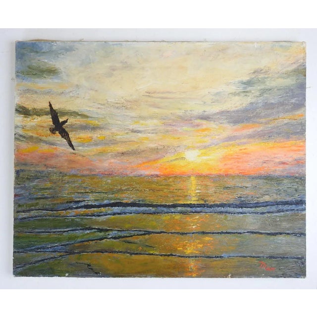 Vintage Mid 20th Century Ocean Beach Sunset Painting For Sale - Image 4 of 4