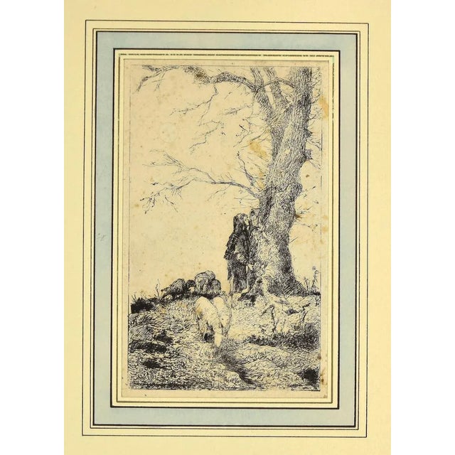 Landscape is an original artwork realized by Pio Joris, in 1870s. Beautiful etching on ivory paper. conditions: diffused...