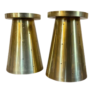Mid-Century Modern Brass Tone Moe Light Lamp Shades for Ceiling Fixture Circa 1950 - a Pair